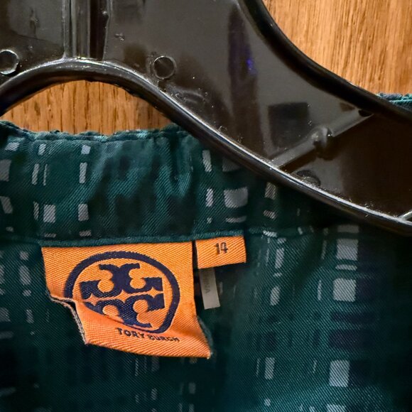 Tory Burch Saffield Blouse, Emerald Green, SZ 14 - Picture 7 of 8